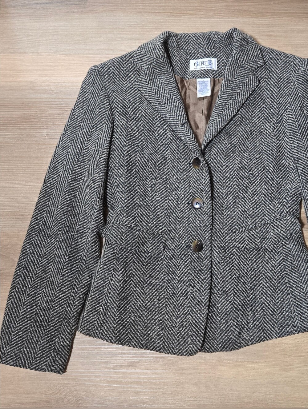 Vintage Wool Blend Blazer in Black & White Herringbone